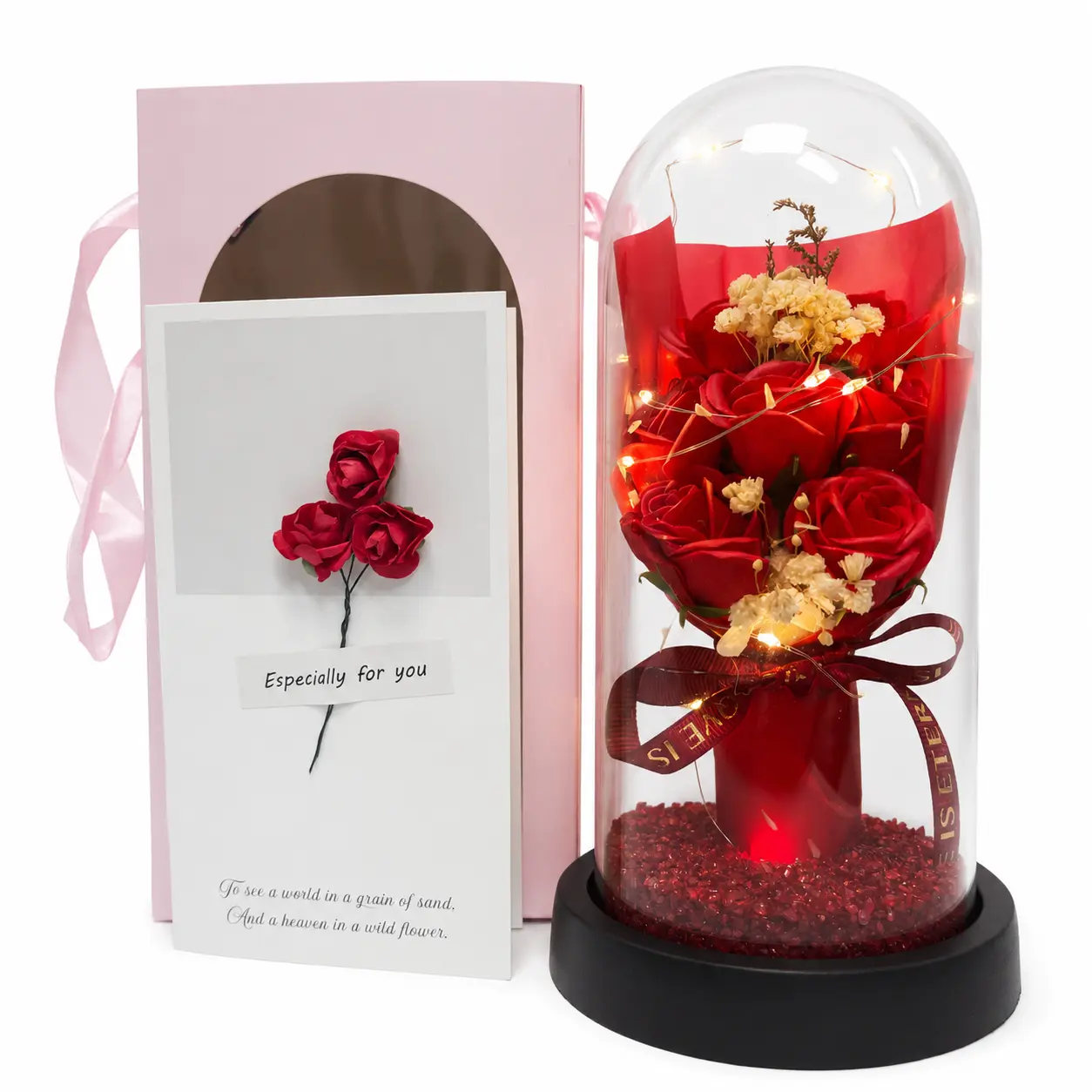 LED Eternal Rose with Shining Rhinestones in Glass Dome Decorative Boxes - Luxury Romantic Gift for Her, Valentine's Day Festive Present for Wife