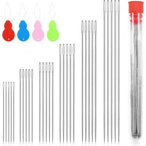 30 PCS Large Eye Needles with Threader, 6 Assorted Sizes for Hand Sewing Embroidery Cross Stitch Leather Darning Tapestry Quilting Sewing Crafts Supplies Accessories