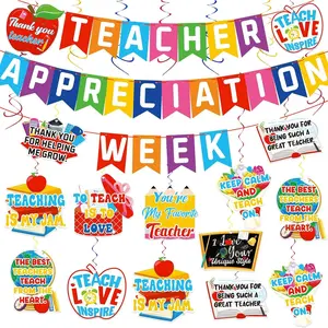 Geefuun 35Pcs Teacher Appreciation Decorations Banners Hanging Swirls Thank You Teacher Classroom Ceiling Office Decor Party Supplies