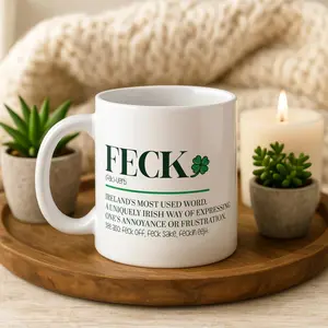 Feck Definition Mug, Unique Coffee Cup, Ireland Lover Tea Mug, Irish Sarcastic Ceramic Cup, Celtic Humor Pottery, St. Patrick’s Day Gift