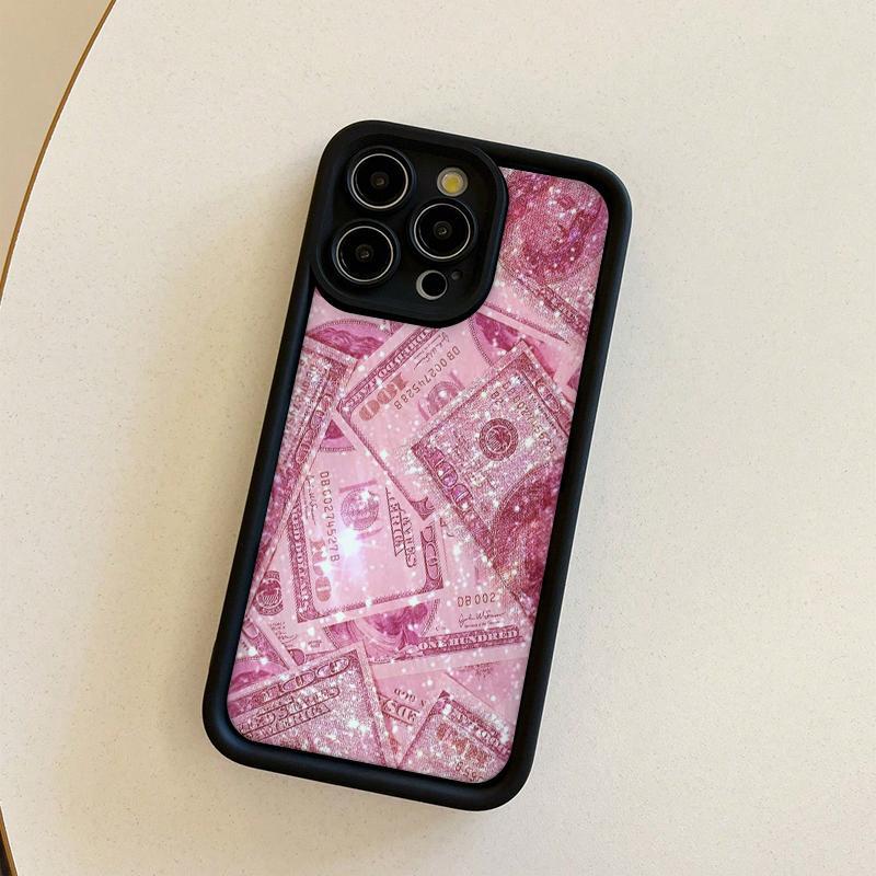 Pink Money Pattern Phone Case with Charger Head Cover & Cable Protector & Storage Rope, Anti-drop Cellphone Protective Case, Total Protective Phone Cases for iPhone, Casing