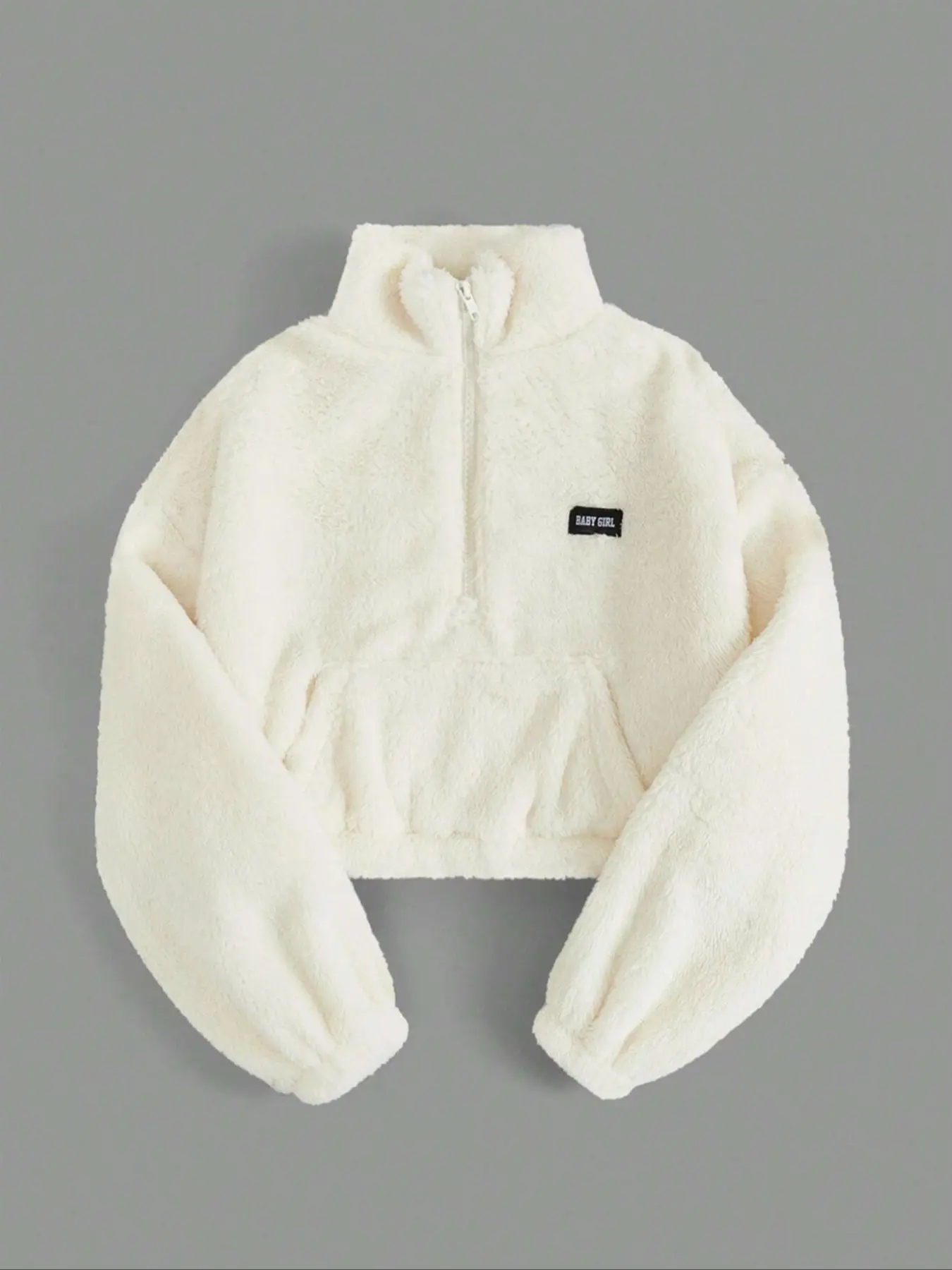 Women's Half-Zip Fleece Warm Fitted Sweatshirt, Letter Patch Design, Long Sleeve Casual Top for Autumn/winter, Cozy Winter Clothing N74, Womenswear