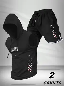Men's Summer Sleeveless Hoodie & Drawstring Shorts Set, Casual Fitted Two-Piece, Comfortable Sports Wear for Summer