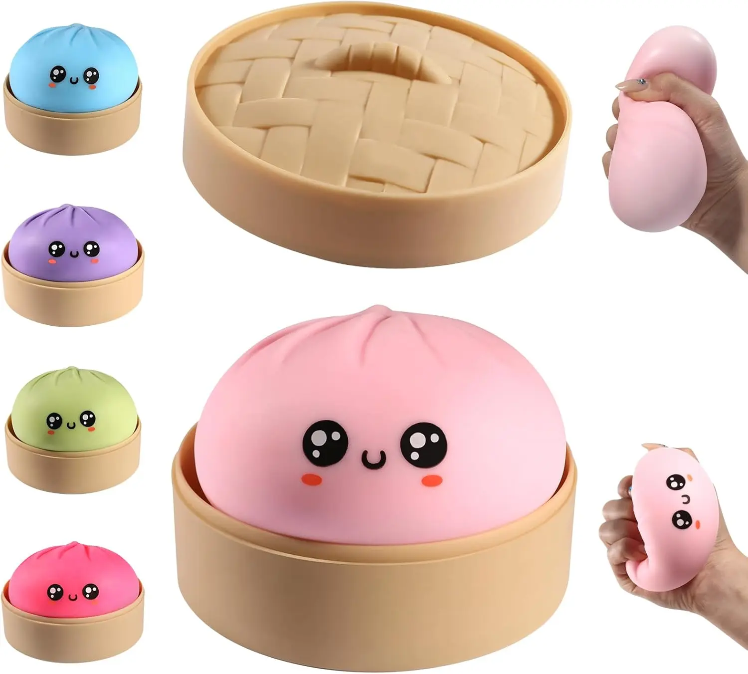 MINI 2.17 INCH Dumpling Squishy, Dumpling Squishy Mystery Box, Cute Big Squishy Dumpling Stress Ball Fidget Sensory Toy for Adults Anxiety Relief, Novelty Squeeze Ball for Office Desk (Pink)