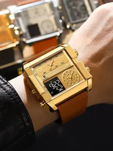 Luxury Men's Watch, Luminous Second Hand, Date and Week Display, Leather Strap, Elegant Digital Multifunction Quartz Watch