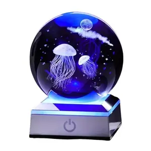 Enchanting 8 - cm Jellyfish Glass Ball with Color - Changing Touch - Controlled Glowing Base Ideal Gift for Lovers and Family