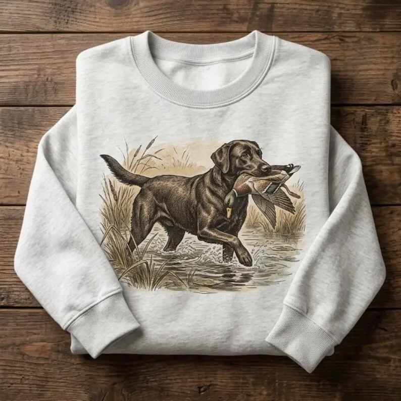 Vintage Black Lab Shirt Duck Hunting Sweatshirt Retro Labrador Retrieve Graphic Hoodie River Wildlife Nature Art Unisex Tee Gift For Dog Dad