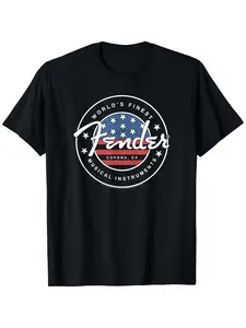 Fender American Flag Circle Stamp Logo T Shirt Cotton Casual Tshirts Crewneck T-Shirt Short Sleeve Unisex Tee for Men Women Adults Top Womenswear
