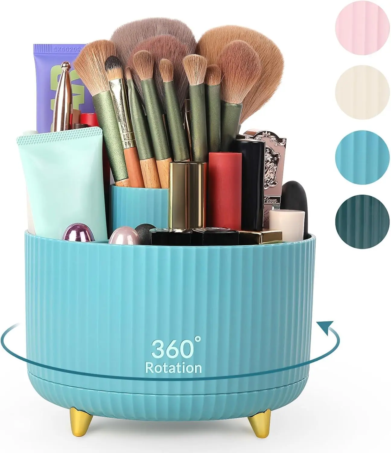 Makeup Organizer, Rotating Pencil Pen Holder for Desk, Dual-Purpose Desktop Organizer for Cosmetics & Pens, Makeup Brush Holder with 5 Slots, Pencil Cup for Office, Home