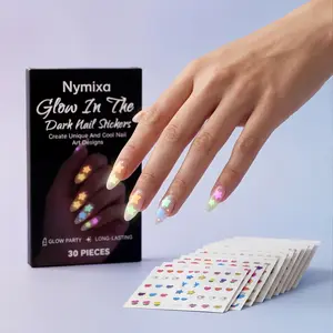 30 Sheets of Glow-in-the-Dark Stickers — 3D Self-Adhesive Nail Art Decals Featuring a Variety of Exquisite Designs. Perfect for DIY Nail Decoration and Home Decor; Ideal for Night Parties, Valentine's Day, and Halloween Costumes.