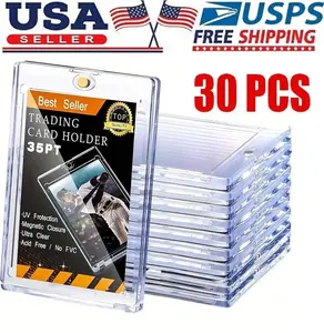 30-Pieces Standard Size Magnetic Trading Sports Card Holders - 35pt 1-Touch Hard UV Protection, Cleaning-Compatible Trading Card Accessories