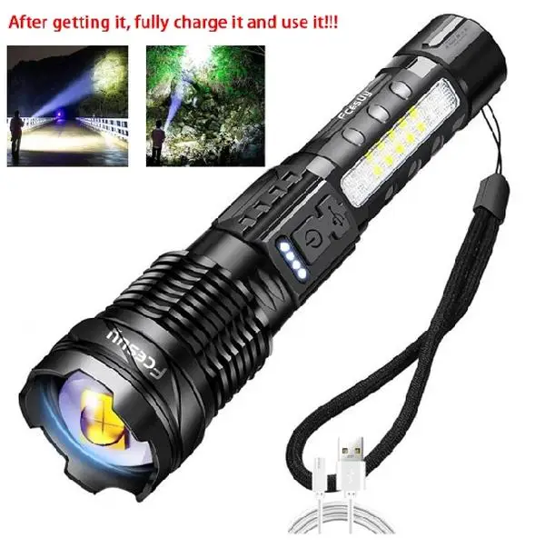【lowest price】LED super bright flashlight aluminum alloy lamp head is resistant to falling/5000mAh long battery life/seven light modes/night walking/c