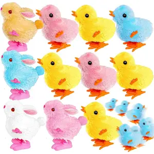 Bunny and Jumping Chick Wind Up Toys Plush Hopping Rabbits Wind-Up Toy for Kids Easter Stocking Stuffers Party Favors