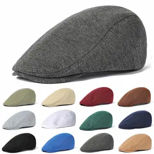 Men's Retro Cotton Flat Top Cap Unisex Sports Newsboy Gatsby Wool Beret Warm British Style Soft Top Solid Color Hunting Driver's Cap