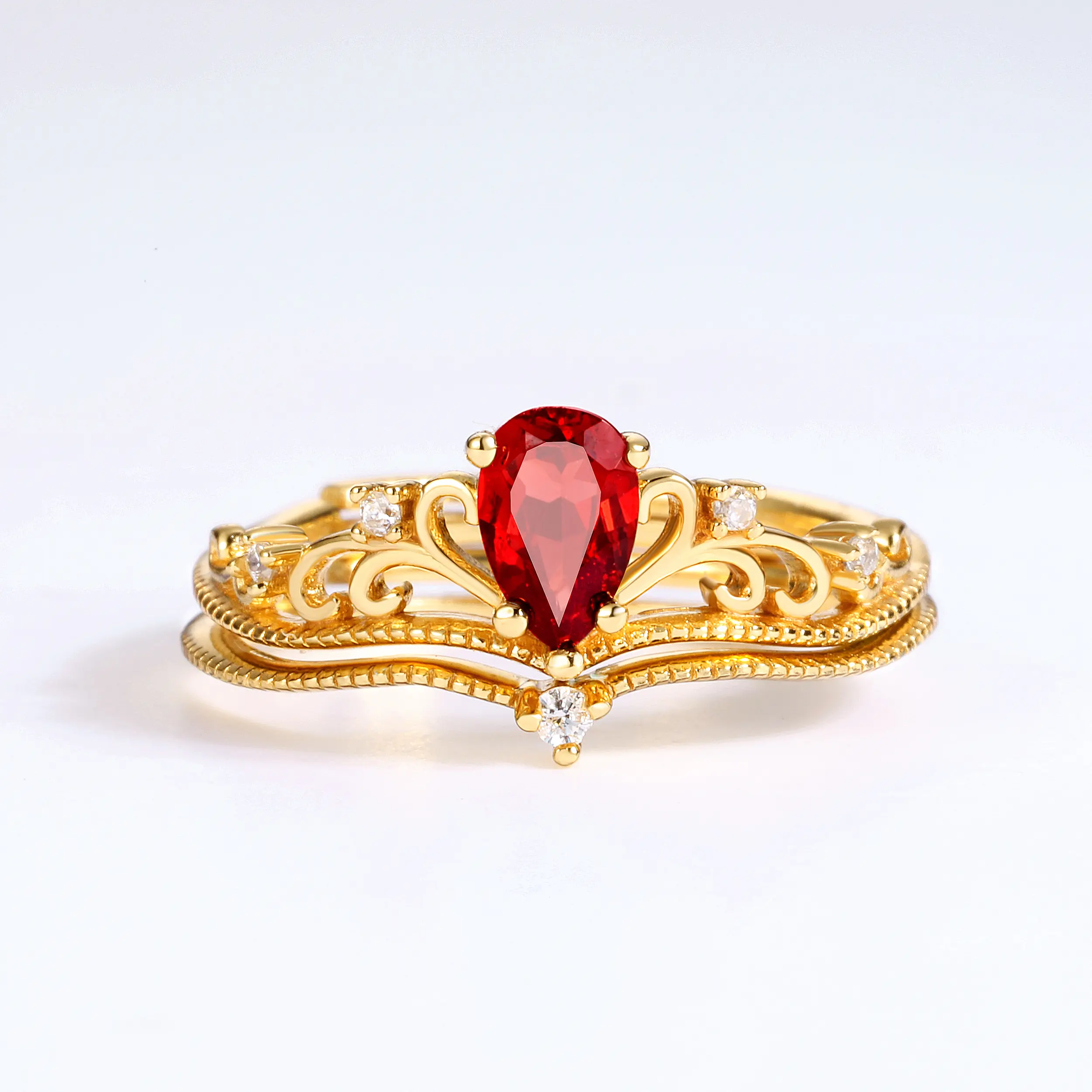 Red Garnet 2 in 1 Stackable Adjustable Ring - Birthday Anniversary Bridal Wedding Gifts for her