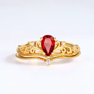 Red Garnet 2 in 1 Stackable Adjustable Ring - Birthday Anniversary Bridal Wedding Gifts for her