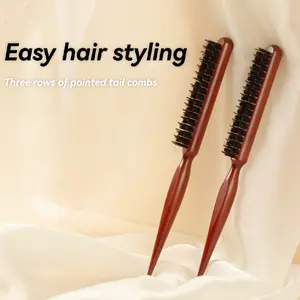 Triple Row Hair Comb with Synthetic Bristles, Scalp Massaging Styling Comb for Detangling, Smoothing & Volume Boosting, Ergonomic ABS Handle Hair Brush for Normal Hair