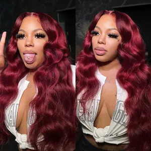 Bling Hair 99J Burgundy Body Wave Lace Front Wigs Human Hair 13x4 Transparent Lace Frontal Wigs Glueless Red Color Wigs Human Hair Pre Plucked 28 Inch