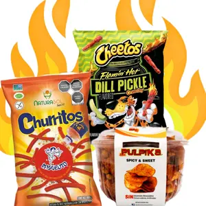 Spicy Mexican Snack Bundle – Miguelito Churritos, Pulpika Candy & Dill Pickle Hot Cheetos (3 Pack)