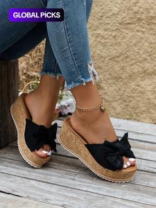 Women's Fashionable Bowknot Design Wedge Sandals, Casual Trendy Slip on Wedge Sandals, Fashionable Shoes for Daily Wear, Girl
