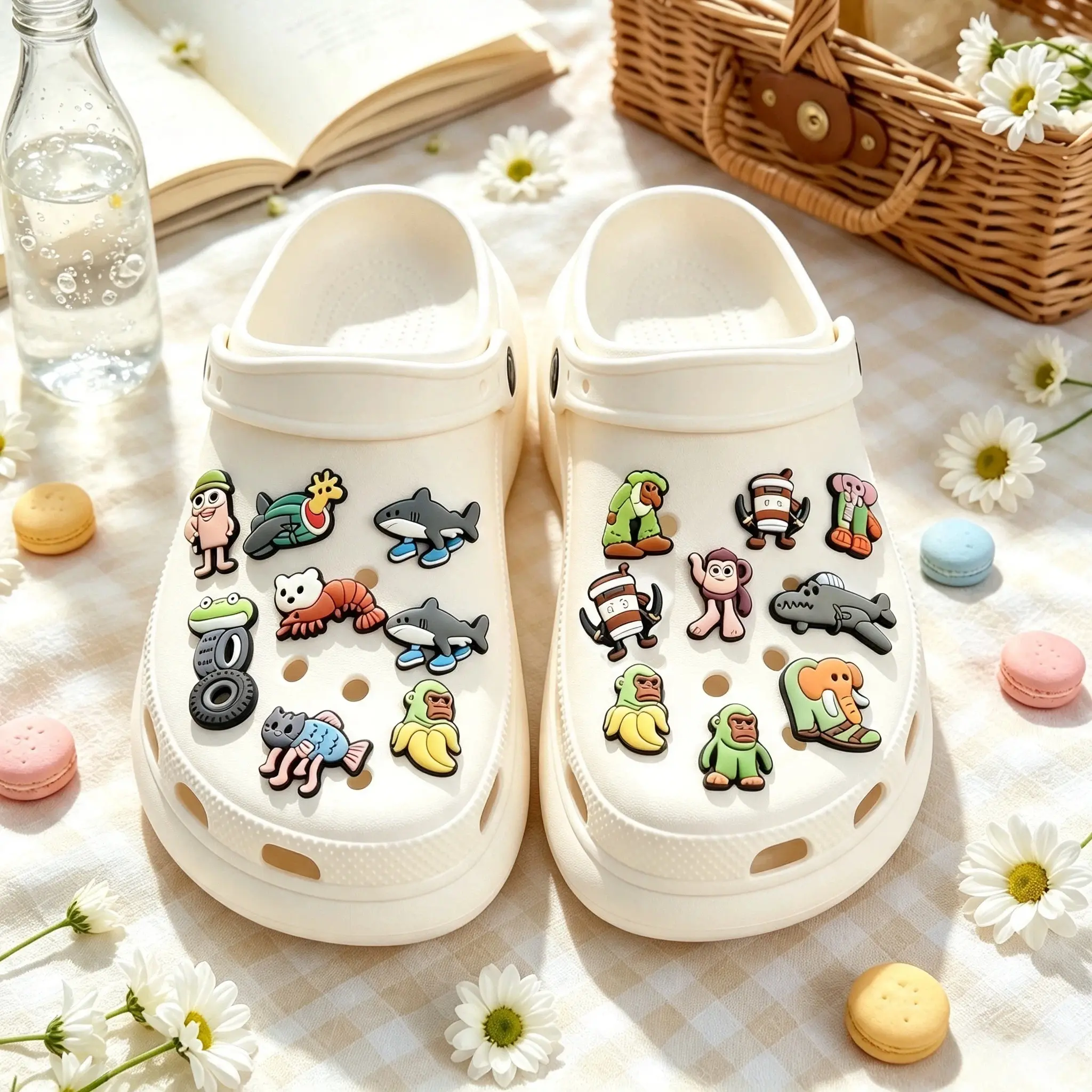 Fun Tralalero Tralala emoji shoe accessories, 2-piece set, PVC waterproof clog decorations, adjustable emoji tone trigger shoe accessories, emoji fan gift.