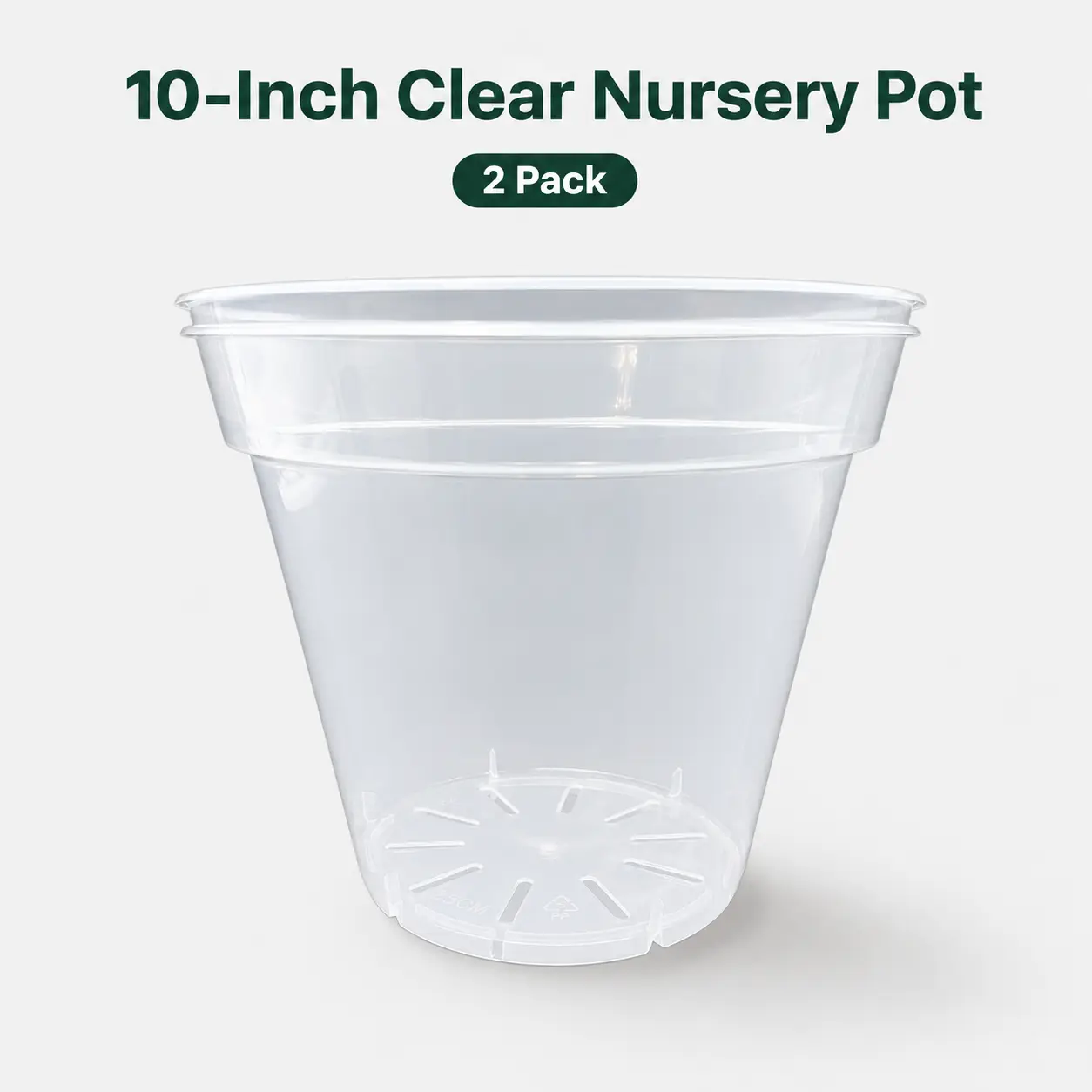 10-Inch Clear Nursery Pots 2 Pack | Large Transparent Plastic Plant Pots with Drainage Holes for Repotting Houseplants