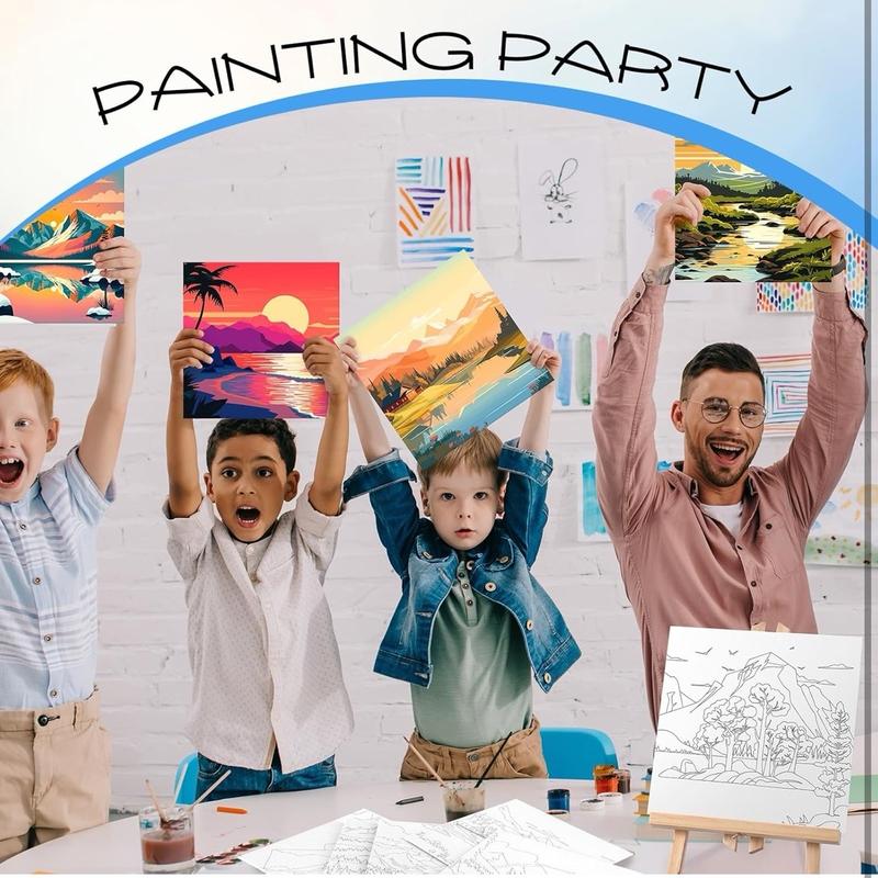 12 Pcs Pre Drawn Canvas for Painting for Adults 8 x 8 Inch Canvas Painting Kits Stretched Canvas with Drawing Ready to Paint Beginner Artists Date Night Party Supplies(Scenery)