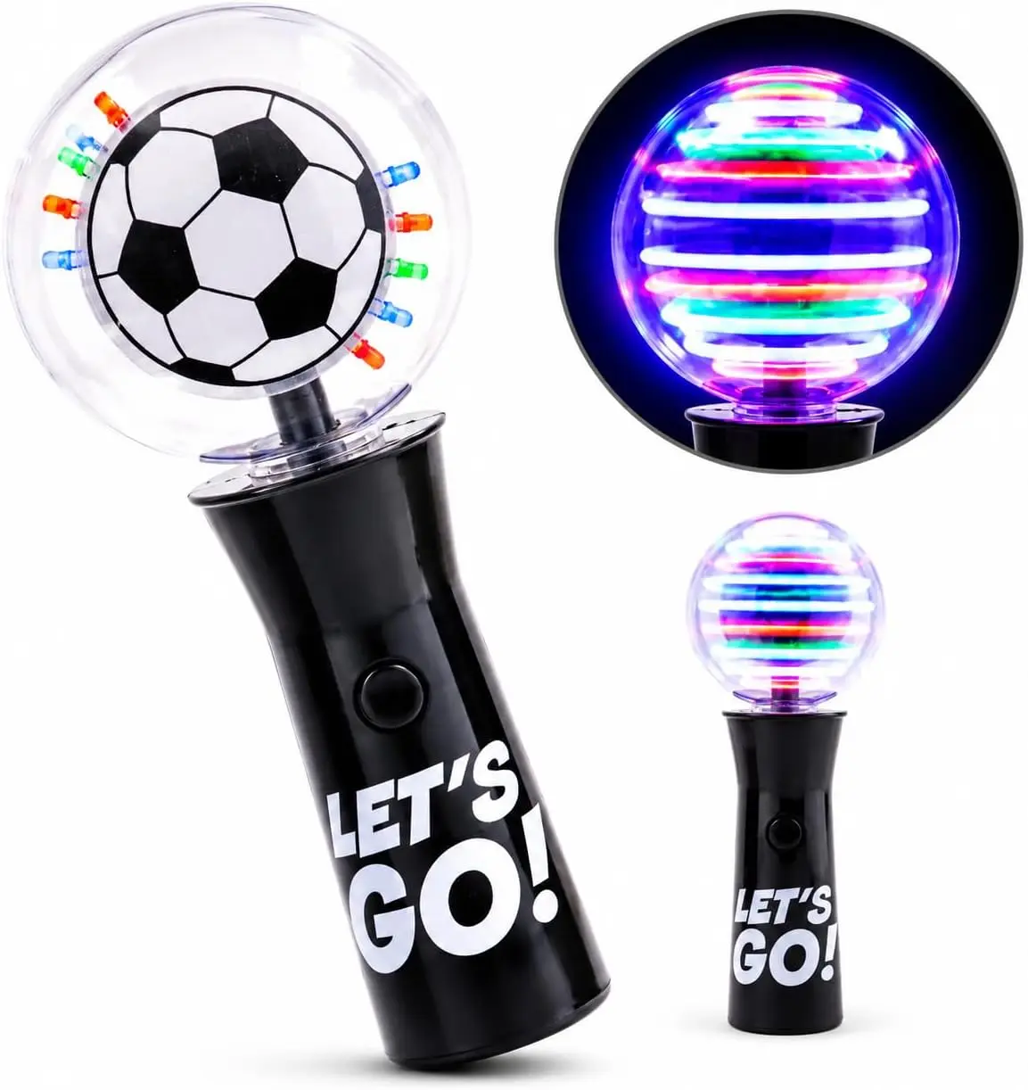 Jumbo Light Up Wand for Kids - Sensory Spinning Light Up Toy - Soccer | Battery-Powered (AAA Included) LED Light Wand Spinner Toy - Gifts, Parties, Games - Light Up Sensory Toys - 7.8” XL, Ages 3+