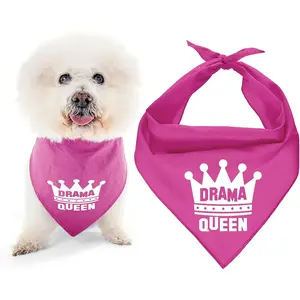 Dog Bandanas with Printed ' Drama Queen ' - Classy Pink Dog Bandana - Tie-On Adjustable, Polyester Dog Scarf for Large Dogs - Washable Triangle Female Dog Bib - Handkerchief for Pets - L