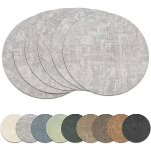Round Placemats Set of 6, Reversible Faux Leather Heat Resistant Table Mats, 100% Waterproof Oilproof Wipeable Table Protective Placemats For Vinyl, Washable for Indoor & Outdoor Use (6, Light Grey)