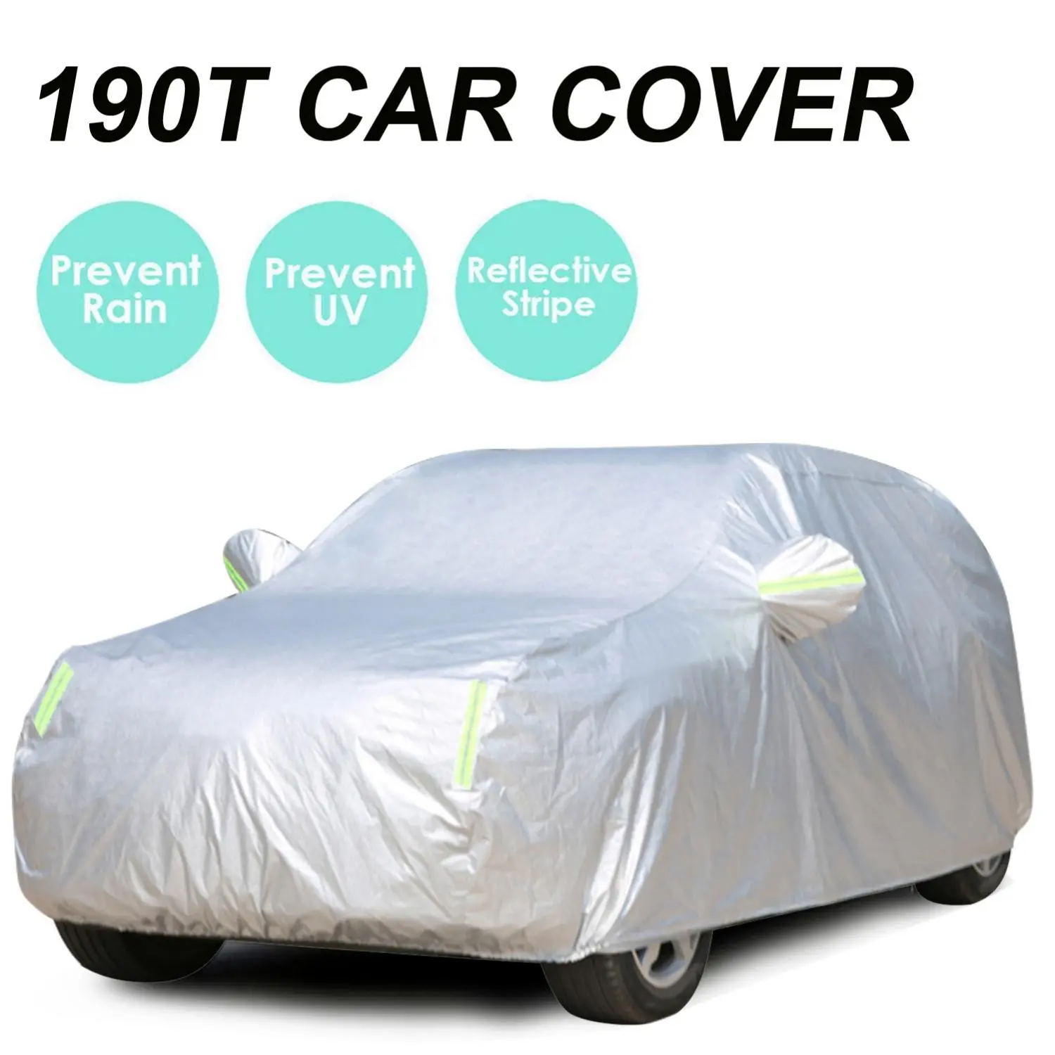 Silver Car Cover All-Weather Universal Waterproof Snow UV Dust Protection with Reflective Strips for Sedan & SUV 190T Polyester,The Best Gift for Father's Day