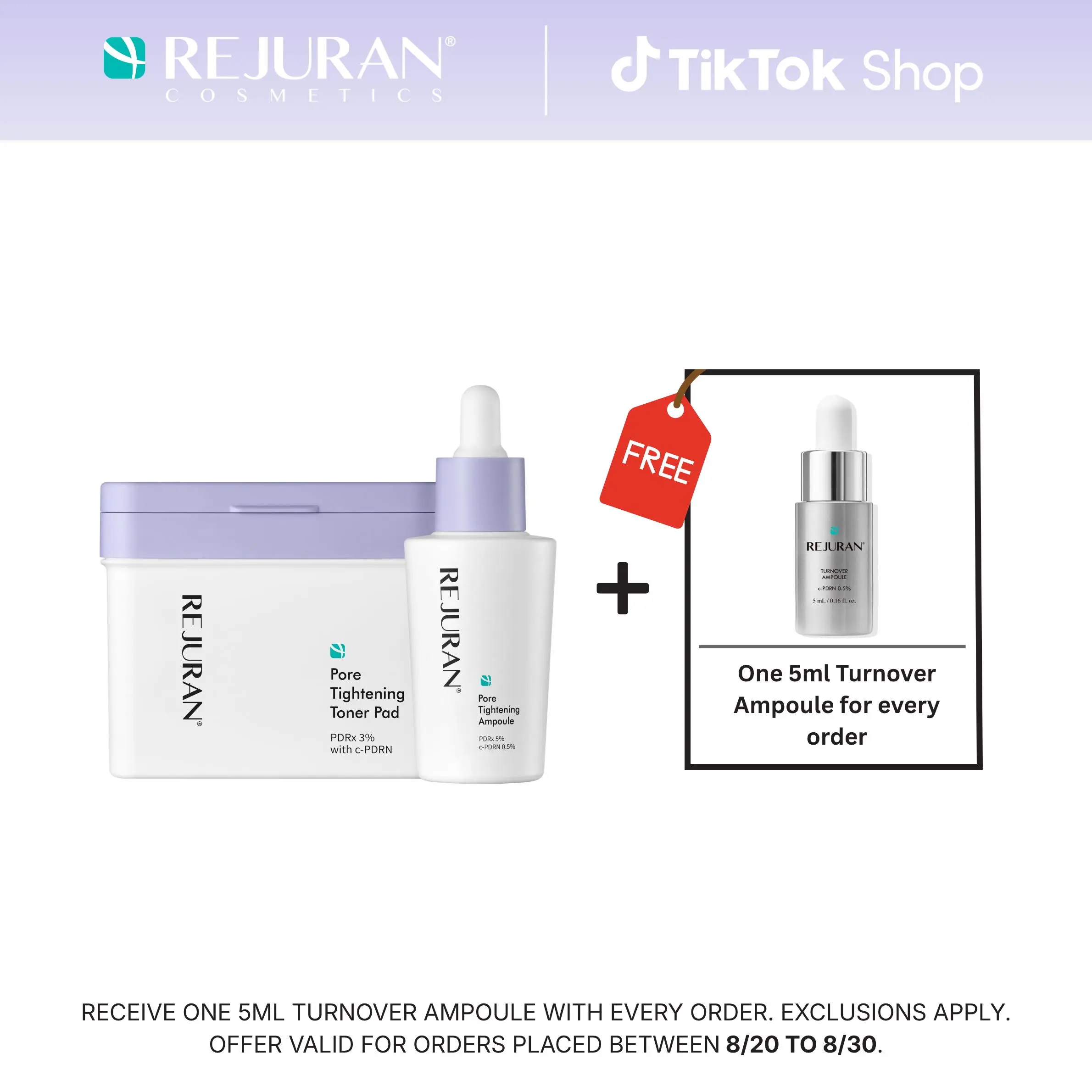 REJURAN Pore Tightening Ampoule and Pore Tightening Toner Pad – PDRx & c-PDRN with AHA/PHA/BHA/LHA