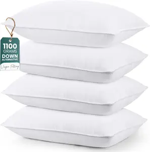 Bedding Bed Pillows for Sleeping (White), Queen Size Set of 4, Hotel Pillow, Cooling Pillows for Side, Back or Stomach Sleepers