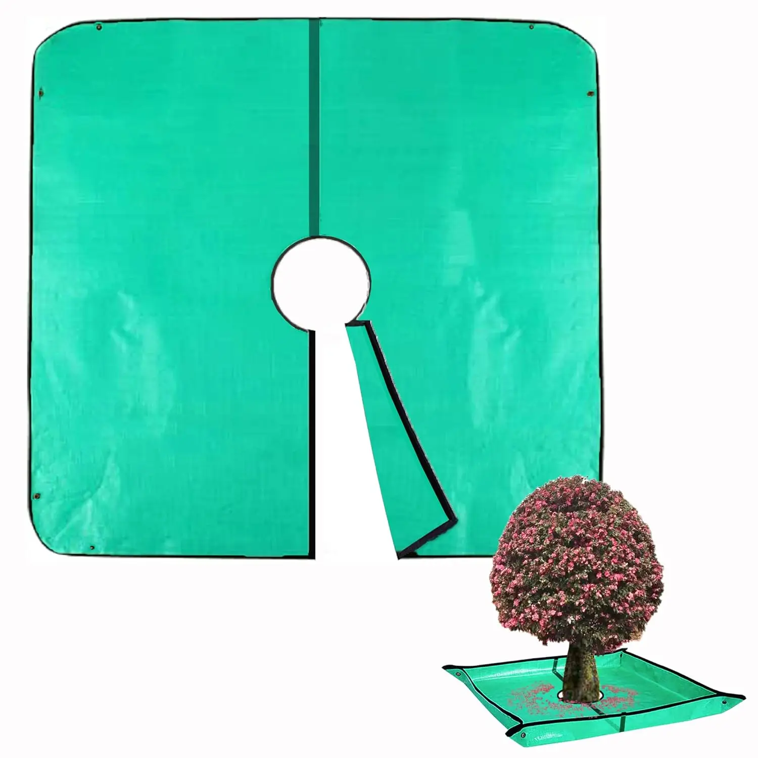 Landscape Pruning Tarp, 78.7"X78.7" Landscape Tarp for Trimming with 12 inch Hole, Pruning Trees Waterproof Tarp, with Corner Buckles, can Stand Up Fasten Around Trees and Shrubs