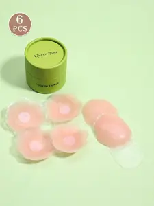 6pcs/set strapless invisible self-adhesive breast enhancers, convenient to carry, reusable, pink flower-shaped nipple covers with lifting effect, plus round green storage gift box, women's lingerie and underwear accessories to prevent nipple embarrassment
