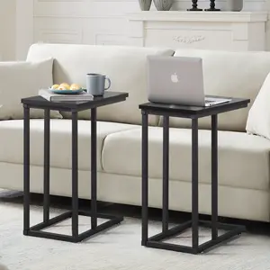 VECELO C Shaped End Side Table,Snack Couch Style with Metal Frame for Living Room,Sofa,TV Tray