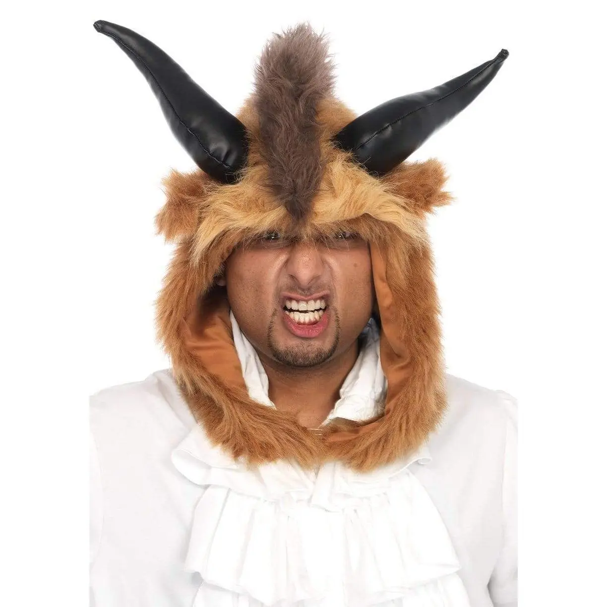 Men's Faux Leather Costume Hood Mask - Fairytale Brutal Beast Cosplay Gear with Horns, Mohawk - Men's Stuff, Accessories for Halloween Parties, Couple Use, 1 Size, Party, One Size