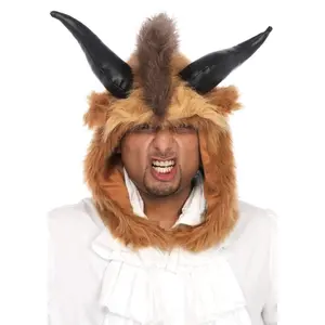 Men's Costume Hood Mask, Fairytale Inspired Brutal Beast Cosplay Gear in Faux Leather with Horns & Mohawk for Halloween Parties