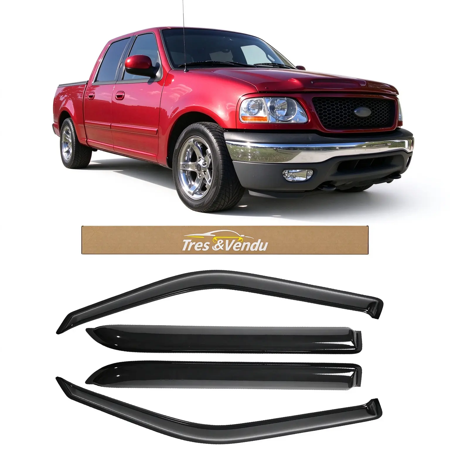 Tresvendu-For Ford F150 Crew Cab 2001-2003，4X Out-Channel Window Visors,Tape-on,Smoke# Rain guard# Rainproof#Sun Shade#UV Protection# Easy-Install # Vent Shades# Car Windshield# Car Weather Shields# Wind Deflector