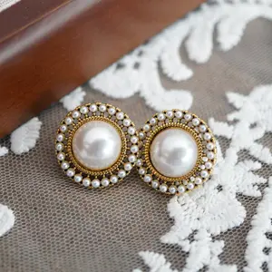 Vintage-Inspired Pearl & Gold Stud Earrings