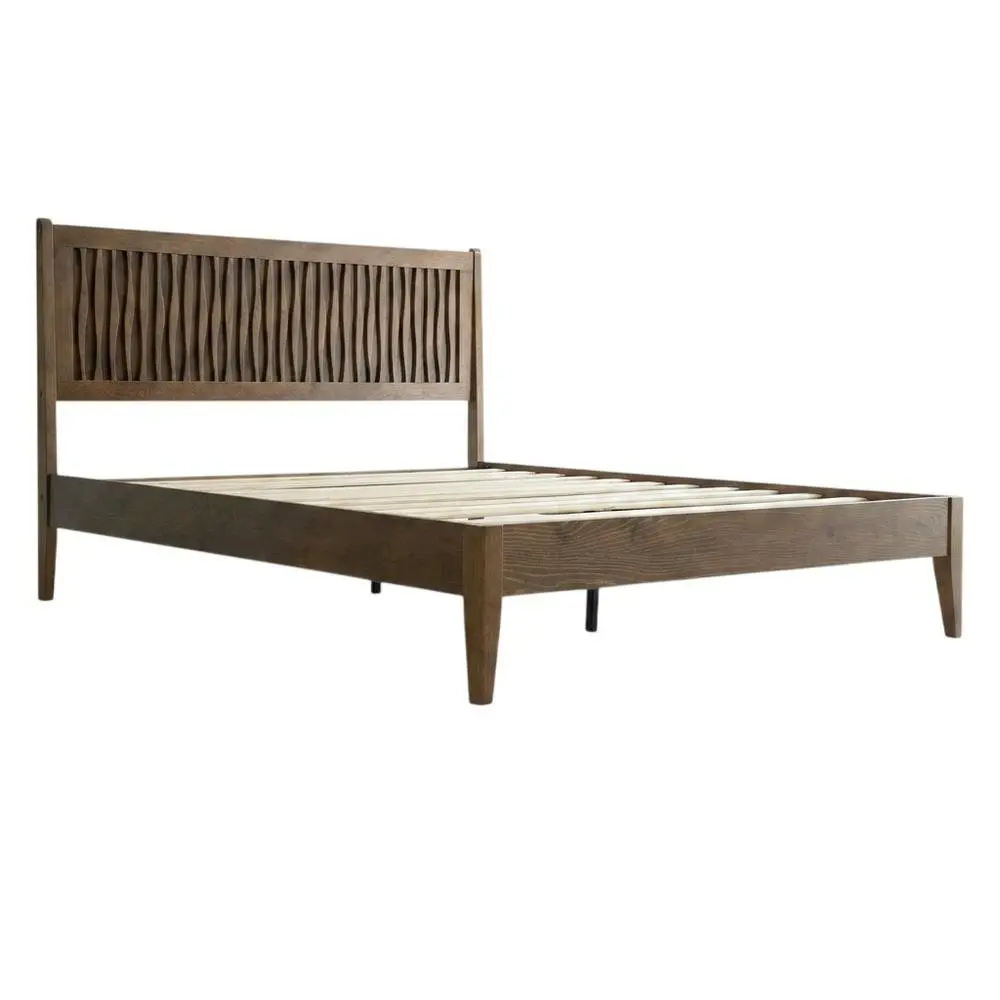 King Size Barnwood Solid Wood Platform Bed with Rectangular Headboard & Footboard, 800lb Capacity, Barn Style Bed Frame, Heavy-Duty Structure, No Box Spring Needed, Clean Lines Design, Barn Style Bed Frames, Heavy-Duty Structure Bed Frames