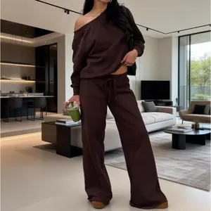 Women Off the Shoulder Long Sleeve Jumper & Pants 2 Piece Set Casual Fall Sweatsuit Outfits Jumper Suit