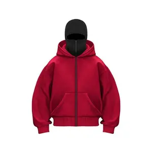 Men Fashion Trend Balaclava Hoodie Zipper Double Hood Sports Street Hip Hoodie