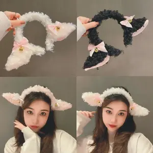 New Cute Plush Sheep Ears Headband Bow Cartoon Hairband Fashion Autumn Winter Head Hoop Handmade Costume Party Hair Accessories