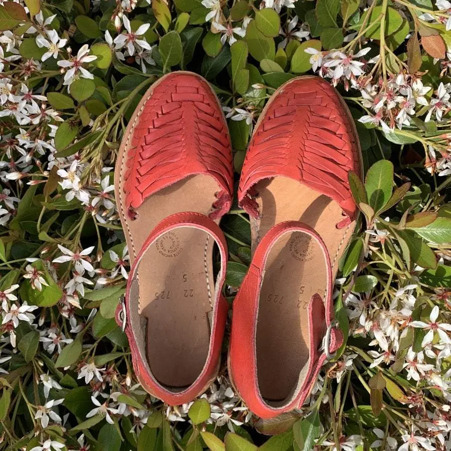 Lola Ankle Strap Huarache Sandal - Red Coral