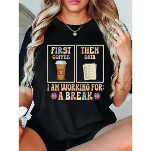 100% Cotton Funny SPED Teacher Special Education First Coffee Then Data T-Shirt