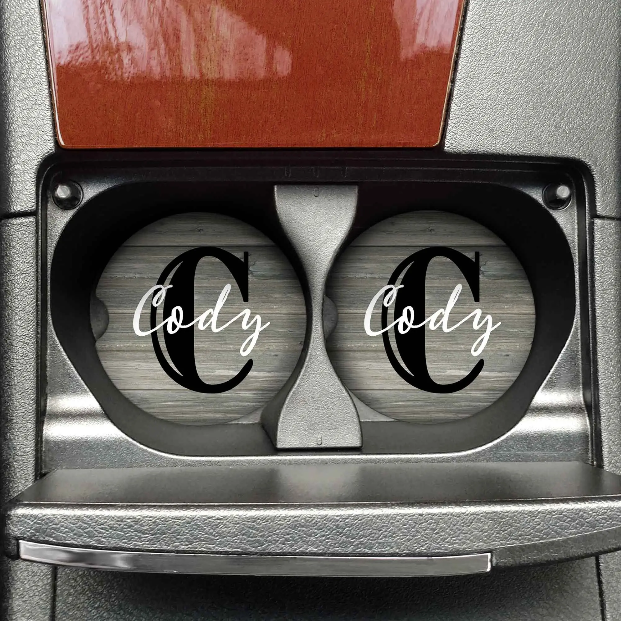 Personalized Car Coasters | Custom Car Accessories | Rustic Monogram | Set of 2