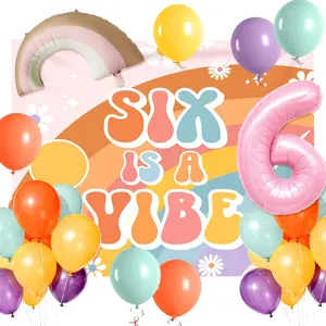 LaVenty Six Is A Vibe Birthday Party Decorations Balloon Rainbow Daisy Balloons Vintage Groovy 6th Birthday Decorations Hippie Retro 6 Years Old Birthday Decoration