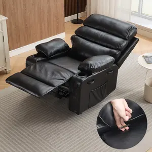Black PU Leather Extra Wide Manual Recliner for Adults with Massage and Heat, Large Lazy Chair with 1.5X Sponge Comfort Arm and Back for Living Room, Bedroom