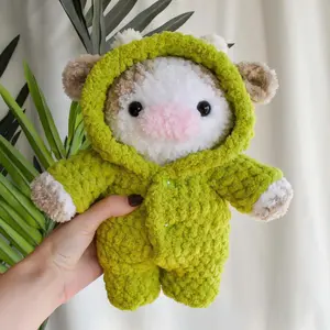 4 in 1 Animals in Pajamas Crochet  Bundle (Amigurumi Elephant, Bear, Cow, Bunny in One Piece Bodysuit Button Up